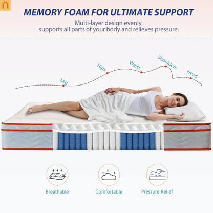 Mattress Hybrid Euro Top Memory Foam Pocket Spring 12in King