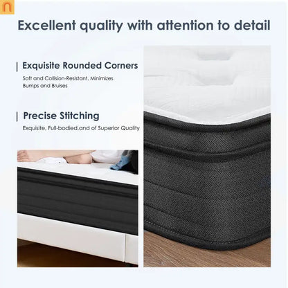 Mattress Hybrid Memory Foam Pocket Coils 12in Queen Medium Firm