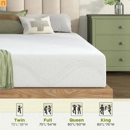 Mattress Memory Foam Twin 10in Cooling Gel Green Tea Washable Cover