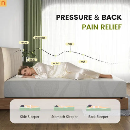 Mattress Memory Foam Twin 10in Cooling Gel Green Tea Washable Cover