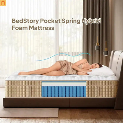 Mattress Hybrid Cooling Gel 7-Zone Pocket Springs Beige 14in King