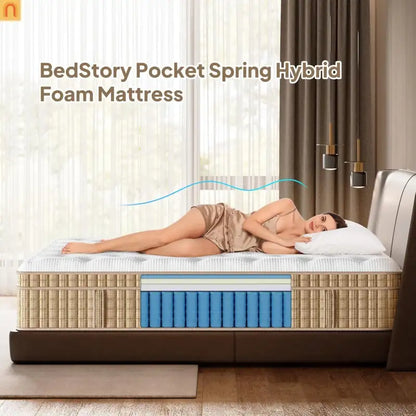 Mattress Hybrid Cooling Gel 7-Zone Pocket Springs Beige 14in Queen
