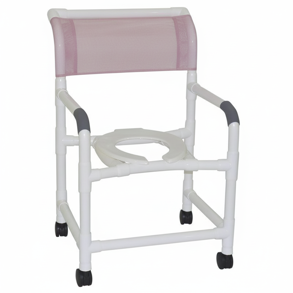 MJM International 122-3TW Wide Shower Chair 22" Internal Width, Open Front Seat, 3" Twin Casters,  375 Lbs Weight Capacity