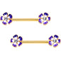 Clear Gem Gold PVD Morning Glory Flower Barbell Nipple Ring Set