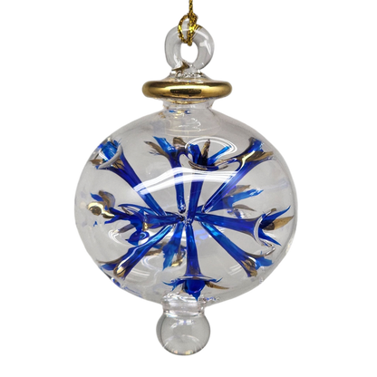 Blown Glass Pierced Starburst Ornament - Blue