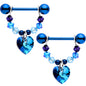 Blue Heart Dangle Nipple Ring Set Created with Crystals