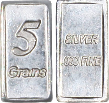 Lot of 10-5 Grain Solid Silver .999 Pure Fine Bars Precious Metals 1 Gram of Silver in Total
