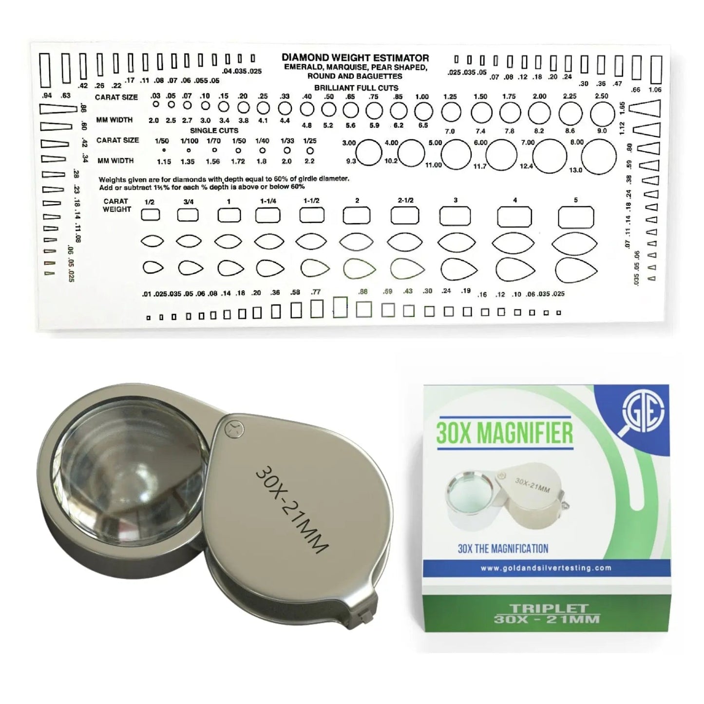 Jewelers 30X Eye Loupe Magnifier with Diamond & Stone Estimator Gauge Tool