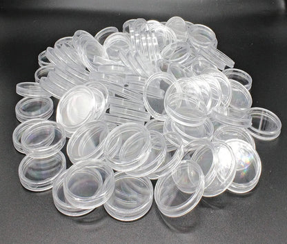 100 Pieces Case Holder for Collectors 30mm Silver Gold Bar Plastic Rounds Coins Capsules Covers with Storage Organizer Box for Copper Pesos Quarters Pennies Dimes Collection Supplies