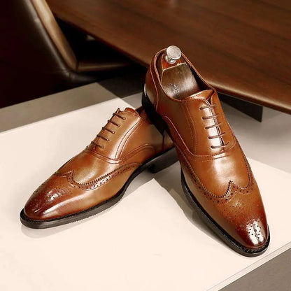 Men Black Leather Shoes Rubber Sole Brogues