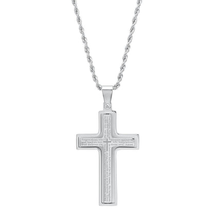 Men Stainless Steel Our Father English Prayer Rotating Cross Pendant