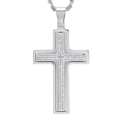 Men Stainless Steel Our Father English Prayer Rotating Cross Pendant