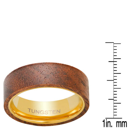 Men's 18k Gold Plated Tungsten and Wood Band Ring