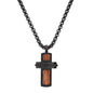 Men's Black IP Stainless Steel and Wood Small Cross Pendant