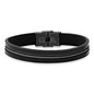 Men's Black Leather and Two Tone Black IP & Stainless Steel Inlay Wheat Chain Bracelet