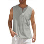 Men's Cotton Linen Tank Top Shirts Casual Sleeveless Lace Up Beach Hippie Tops Bohemian Renaissance Pirate Tunic