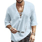 Men's Fashion Shirt Short Sleeve Beach V-Neck Drawstring