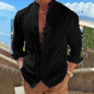 Men's Linen Button Up Shirt Long Sleeve Plain Band Collar