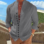 Men's Linen Button Up Shirt Long Sleeve Plain Band Collar