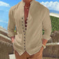 Men's Linen Button Up Shirt Long Sleeve Plain Band Collar