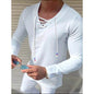 Men's Solid V Neck Long Sleeved Cotton Linen Shirt