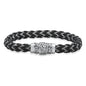 Men's Stainless Steel and Black Leather Braided Bracelet