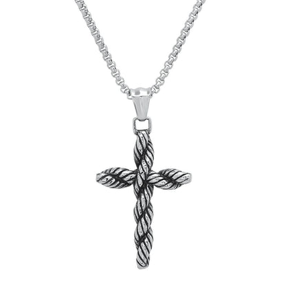 Men's Stainless Steel Twisted Rope Cross Pendant
