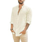 Mens Summer Casual Long Sleeve Cotton Linen T-Shirt