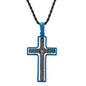 Men's Two Tone Black and Blue IP Stainless Steel Our Father English Cross Pendant