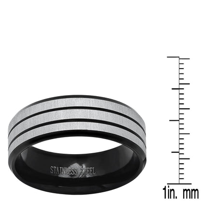 Men's Two Tone Black IP and Stainless Steel Band Ring