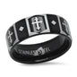 Men's Two Tone Black IP and Stainless Steel Band Ring with Cross Accents