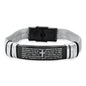 Men's Two Tone Stainless Steel and Black IP Our Father Prayer Mesh Bracelet