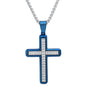 Men's Two Tone Stainless Steel and Blue IP Cross with Waives Inlay Pendant