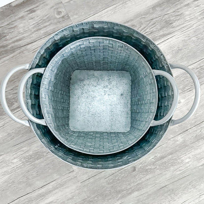 Whitewashed Woven Metal Baskets, Set of 2