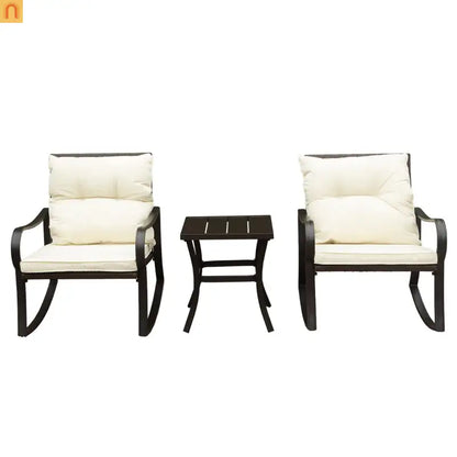 Outdoor Rocking Chair Set Metal White PE Wicker Cushion 2 Piece