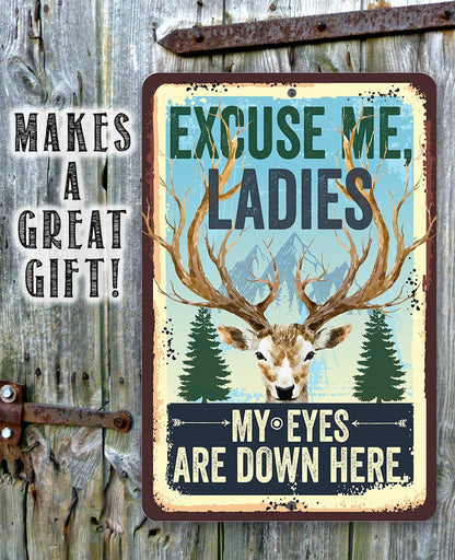 Excuse Me Ladies My Eyes Are Down Here - Metal Sign