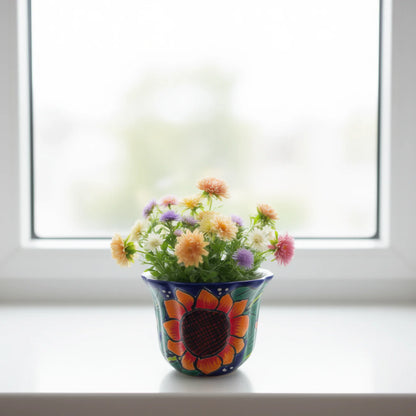 Mexican Talavera Sunflower Pot | Handmade Ceramic Planter