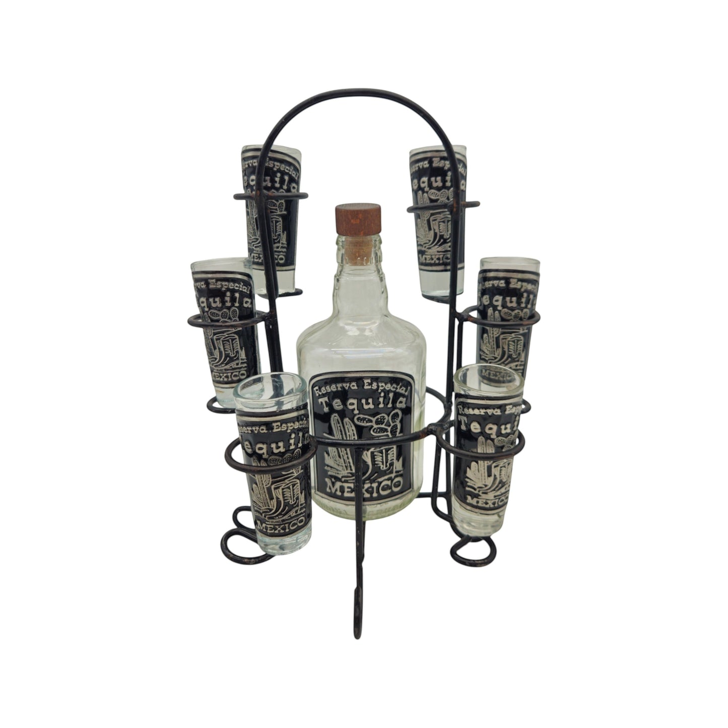 Mexican Tequila Decanter Set | Handmade Metal Holder