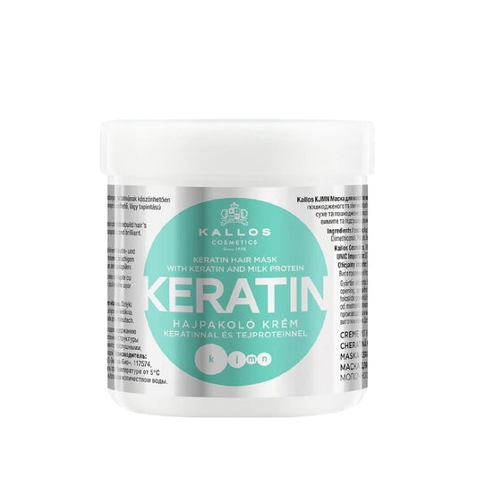 Kallos Cosmetics Keratin Hair Mask with Milk Protein for Damaged & Chemically Treated Hair, 500ml - Nourishing Repair for Dry Hair