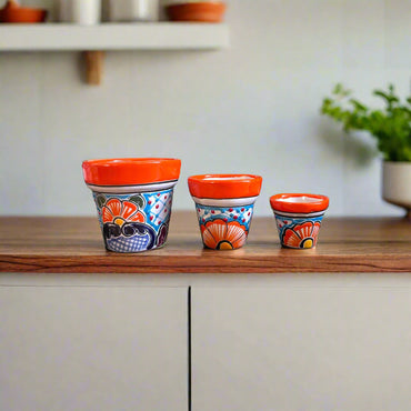 Mini Talavera Flower Pot Set | Colorful Mexican Planters