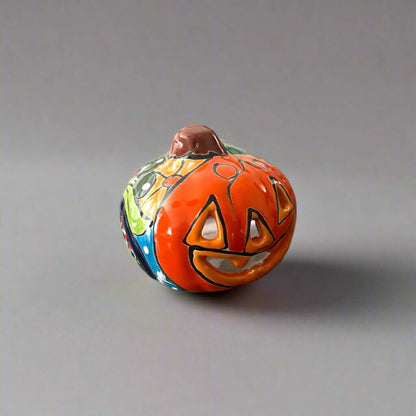 Mini Talavera Pumpkin | Handmade Mexican Jack-O'-Lantern