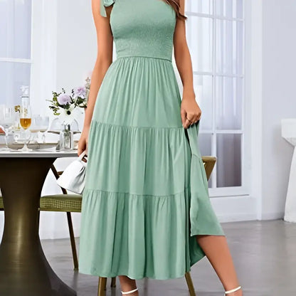 Mint Green Pleated Layered Hem Split Dress