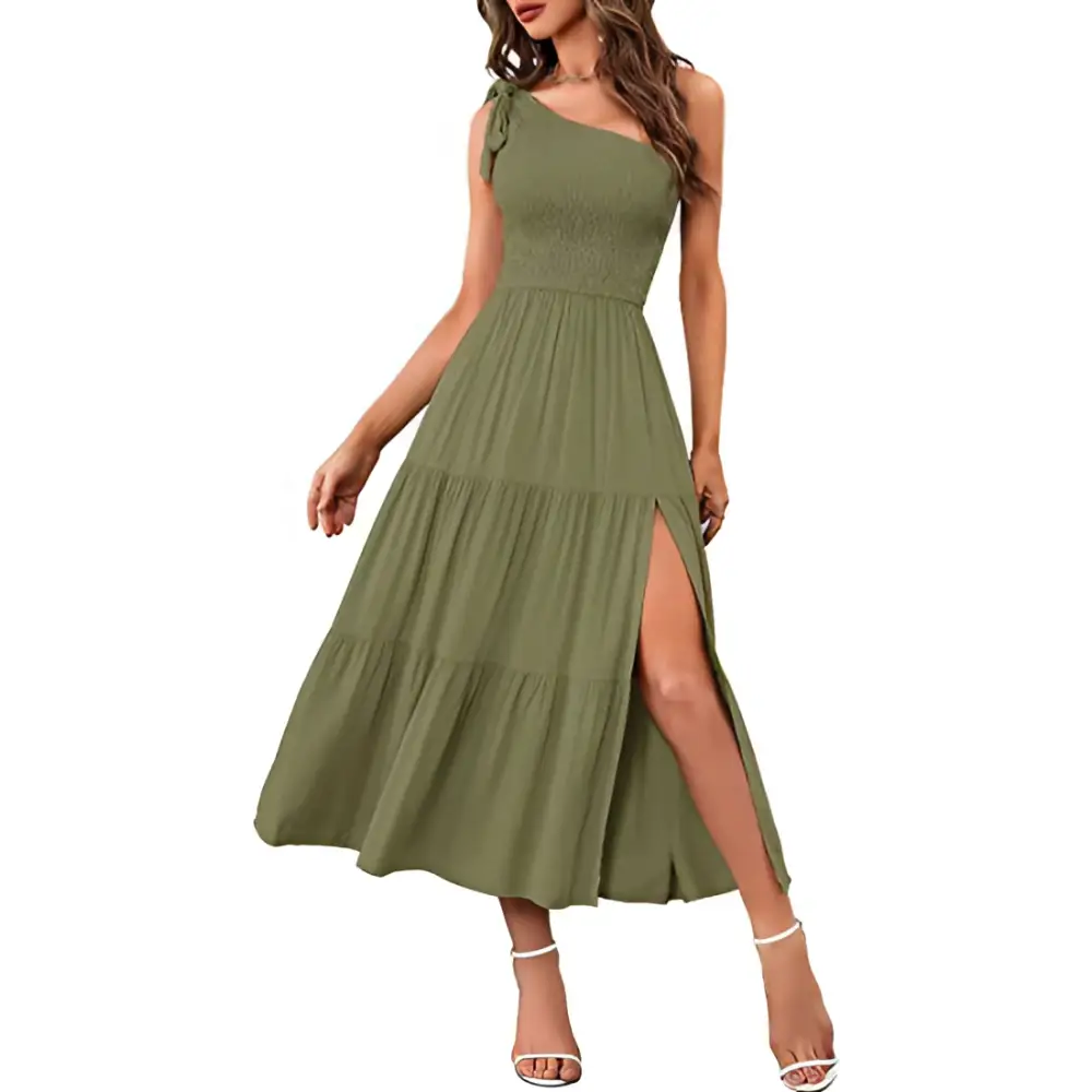 Mint Green Pleated Layered Hem Split Dress