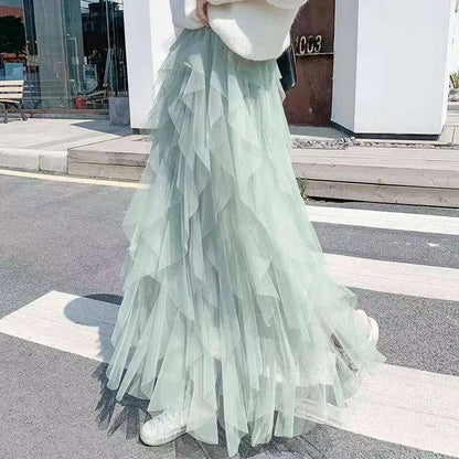 Mint Green Tiered Easy Matching Mesh Skirt
