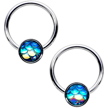 14G Clear Gem Mermaid Scale BCR Captive Nipple Ring Set of 4