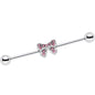 14G Pink Gem Knotted Bow Industrial Barbell 35mm