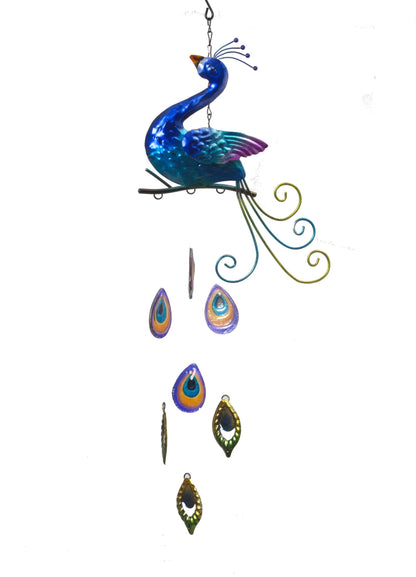 Metal & Fused Glass Peacock Wind Chime - Cobalt