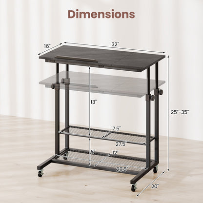 Mobile Stand up Desk Height Adjustable Standing Table with Tilting Tabletop