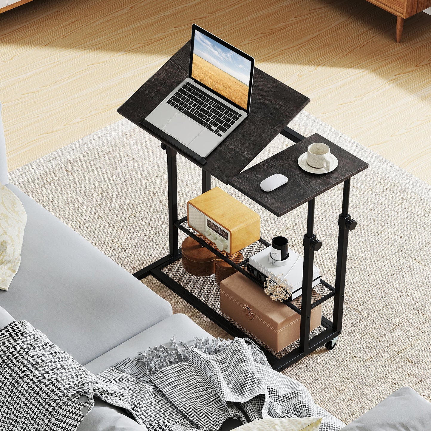 Mobile Stand up Desk Height Adjustable Standing Table with Tilting Tabletop