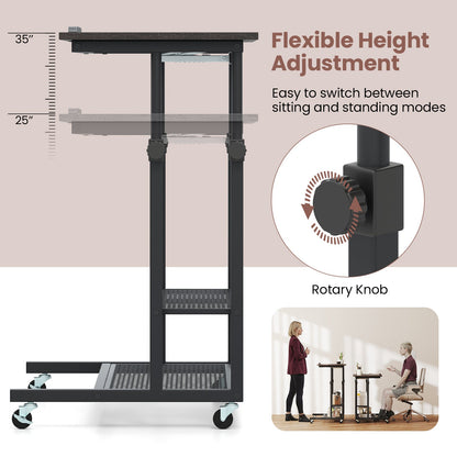 Mobile Stand up Desk Height Adjustable Standing Table with Tilting Tabletop